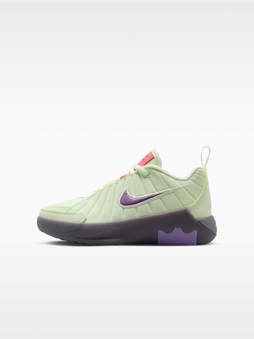0119: Nike Low-Top Sneaker in Pale Green with Purple Accents New in Box